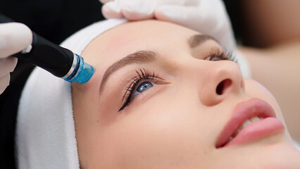 close-up of a modern hydrofacial device used for facial cleansing. modern cosmetology.