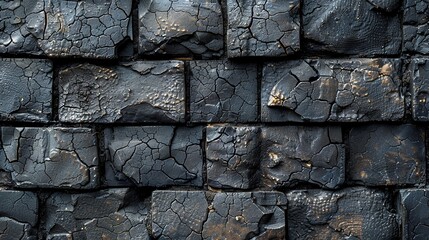 Poster - Black Brick Wall with Cracks and Texture