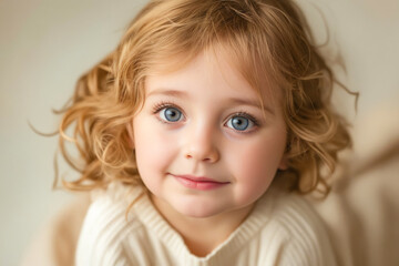 Poster - A little girl with blue eyes looking at the camera.