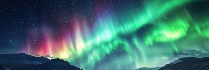 Wall Mural - An enchanting night sky with a vibrant aurora borealis, capturing the beauty and wonder of the natural phenomenon.