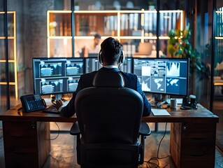 Aufkleber - business leader collaborating with remote teams in high tech office setup
