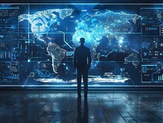 Poster - Futuristic Executive Overseeing Global from Advanced Technology Command Center