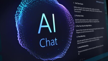 Aufkleber - AI Software Generates Interactive Content on Screen, Showcasing Advanced Chat Capabilities and User Prompts. High Tech Interface Enhances User Experience in a Futuristic Digital Environment