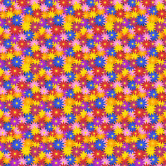 Sticker - eamless summer pattern: a lot of bright multicolor flowers against green