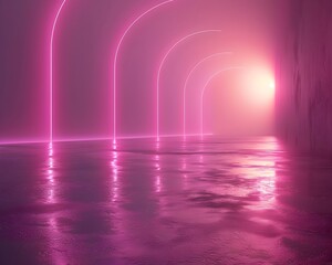 Canvas Print - Soft Neon Pink Glow Against Calm Watery Backdrop for Beauty Product Conceptualization