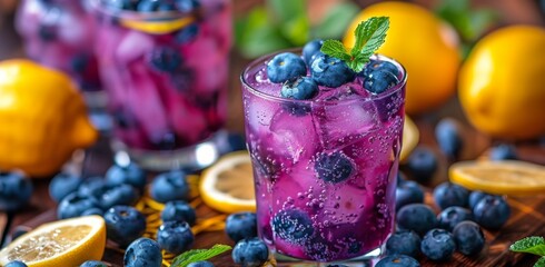 Wall Mural - Refreshing Blueberry Lemonade With Mint and Ice