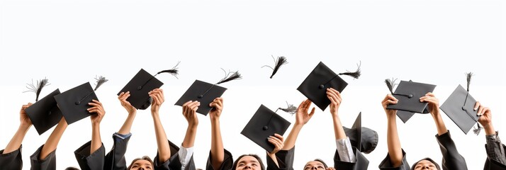 Canvas Print - Graduating hands throwing graduation caps in the air