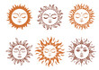 © Ansty art - Boho sun sign, vector silhouette design. Sun with face set of celestial elements. Vector monochrome illustration. linear sacred symbols of magic, mysticism and alchemy.