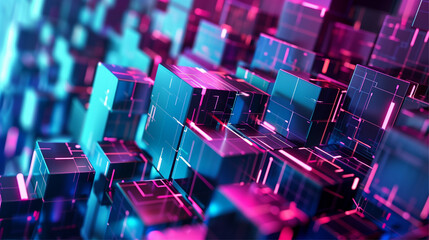 Poster - Abstract technology banner with crystal cube cells wall, transparent structure. Digital wallpaper and banner.