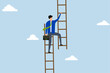 © dwara - Change job to get growth opportunity, businessman climb up ladder to change to new path.