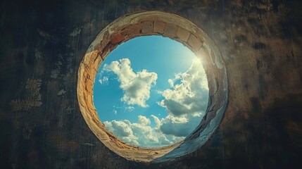 Circular Sky View Through Ruined Wall