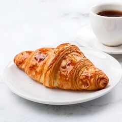 croissant on a white plate with coffee