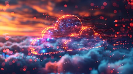 Poster - futuristic ai powered cloud computing system processing big data with abstract visuals and high tech