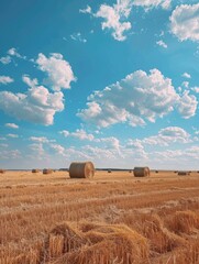 Wall Mural - Hay balls in field