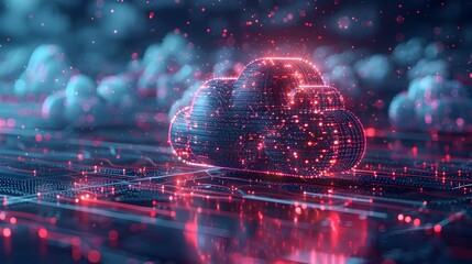 Poster - intricate digital cloud computing and neural network concept with copy space