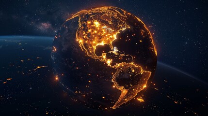 Canvas Print - Earth at Night Illuminated Lights from Space