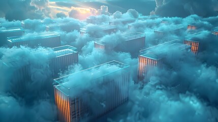 Poster - abstract visualization of cloud based container architecture and digital transformation