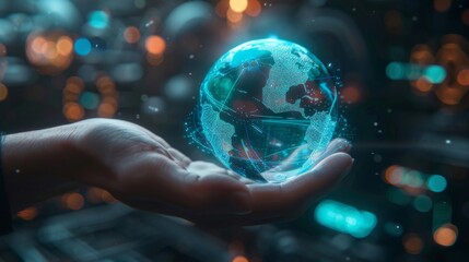 Sticker - Futuristic Holographic Globe in Hand