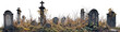 © Flowal93 - Abandoned Cemetery with Weathered Tombstones and Overgrown Vegetation on Transparent Background - Haunting Graveyard Scene