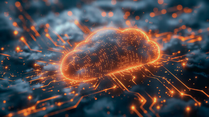 Poster - Abstract digital artwork conceptualizing cloud computing security, ideal as best-seller wallpaper or tech background, futuristic design.