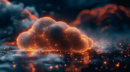 Poster - Abstract digital artwork conceptualizing cloud computing security, ideal as best-seller wallpaper or tech background, futuristic design.
