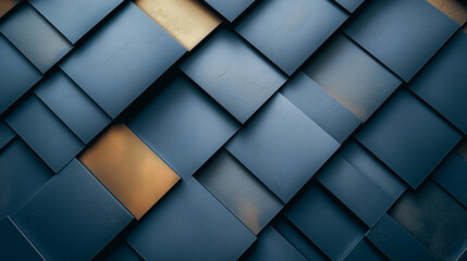 Poster - Abstract background with geometric shapes and black lines, dark blue gradient, modern minimalist style, light reflecting on metal strips.