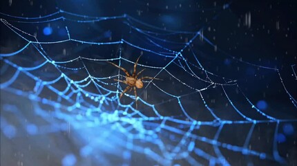 A spider on glowing cobweb. Seamless loop video background