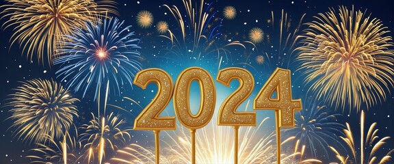 Wall Mural - Happy New Year 2024 Banner with sparkle