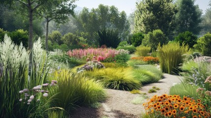 Aufkleber - Garden with lovely grass blooms