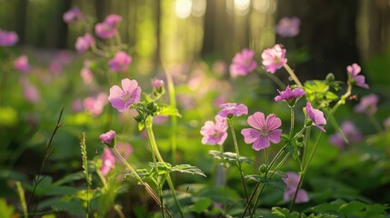 Poster - Geranium flourishes in the forest wilderness