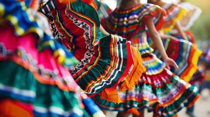 A close-up of traditional Mexican dancers performing at a cultural festival