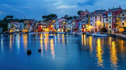 A city with many colorful buildings and boats on the water