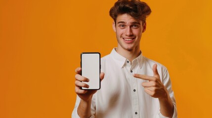 Wall Mural - The young man with smartphone