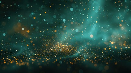 Wall Mural - Abstract Dark Background with Golden and Green Glowing Particles