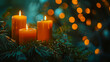 © Doraway - Beautiful candles and Christmas lights background.