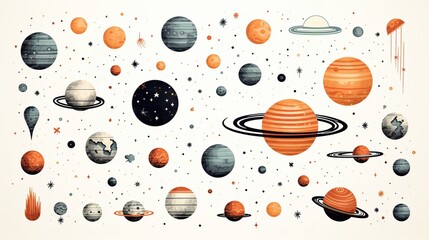 Wall Mural - Whimsical Watercolor Planets and Stars