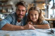 © fotofabrika - Happy Father and Daughter Planning a Trip With a Map and Toy Airplane