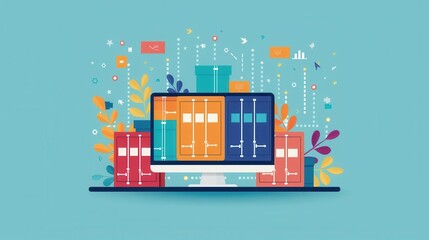 Poster - Online inventory management, tracking stock levels digitally, flat design illustration