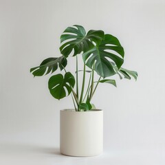 Wall Mural - elegant monstera plant with large glossy leaves displayed in a minimalist modern planter the tropical foliage creates a striking contrast against a clean white background