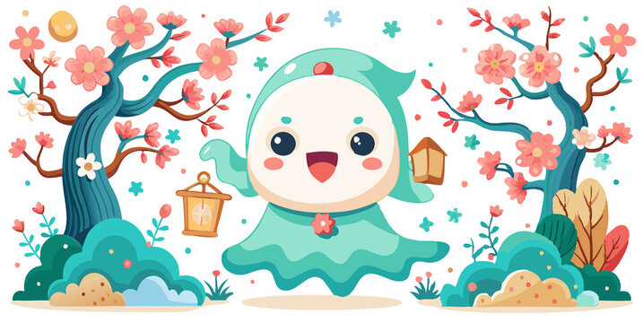 halloween little goast with sakura,happy halloween celebration transparent,halloween sakura,casper style,smile devil,horizontal, mystery, comic, graphic, typescript, grunge, bat, horror, spooky