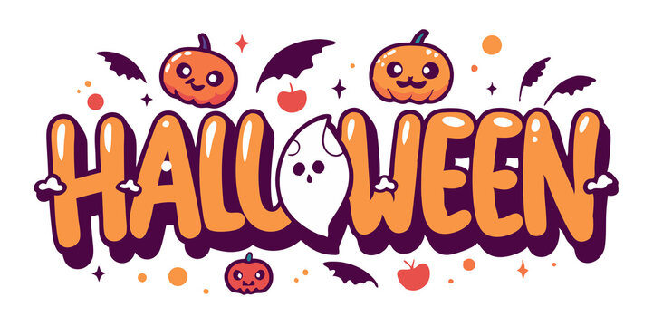 happy halloween celebration,halloween typography,little goast,casper style,smile devil,horizontal, mystery, comic, graphic, typescript, grunge, bat, horror, spooky, happiness, night, party, event
