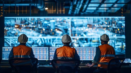 Poster - Engineers Monitoring Industrial Processes in High Tech Control Room