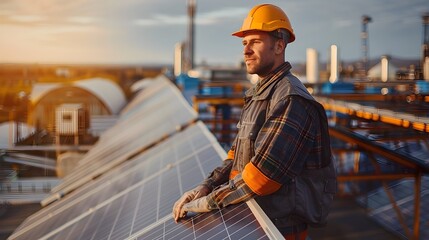 Poster - Solar Panel Installation on Large Industrial Facility Sustainable and Modern Industry Concept