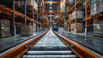 Poster - Highly Automated Warehouse with Robotic Forklifts and Conveyor Belts Efficient Industrial Facility Concept