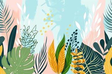 Canvas Print - Whimsical illustration of an underwater scene with colorful fish and plants creating a playful atmosphere