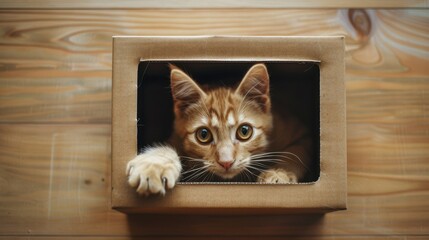 Canvas Print - The playful kitten in a box