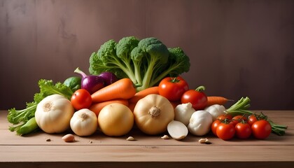 Wall Mural - vegetables and fruits, Healthy vegetables on wooden table
