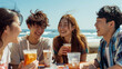 © bephoto - ビーチサイドカフェでアイスコーヒーを楽しむ友人たち
