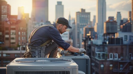 Wall Mural - The technician on rooftop