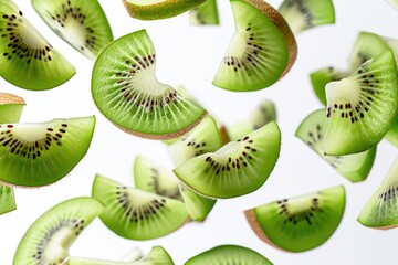 Wall Mural - Kiwi Fruit Floating Against White Background